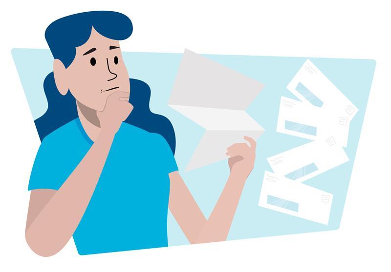 An illustrated image of a woman looking at a bill.