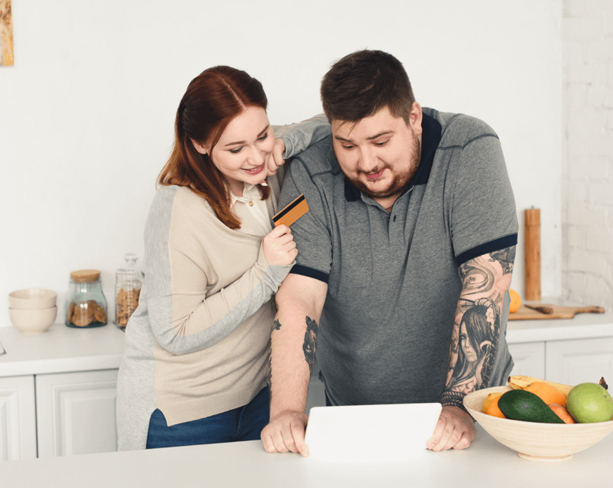 Couple choosing a debit card