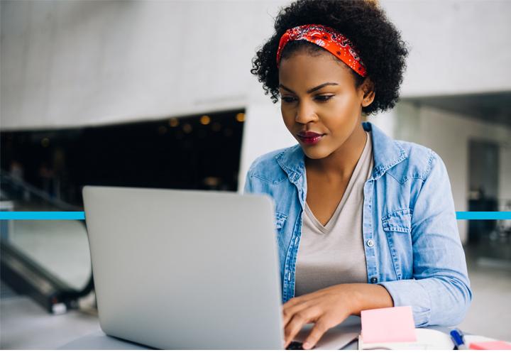 Woman working on  a laptop