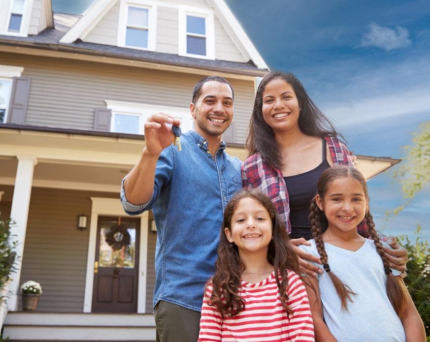 Family outside house